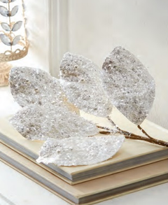 23" White Glitter Magnolia Leaf Stem