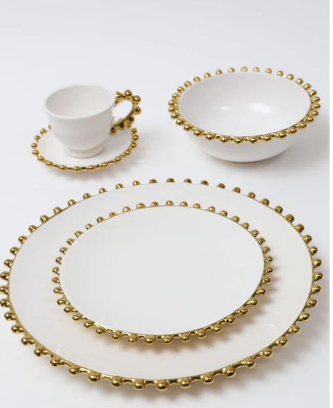 White and Gold Beaded Dinner Set (4 PCS SET)