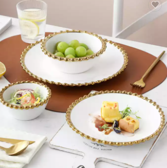 White and Gold Beaded Dinner Set (4 PCS SET)