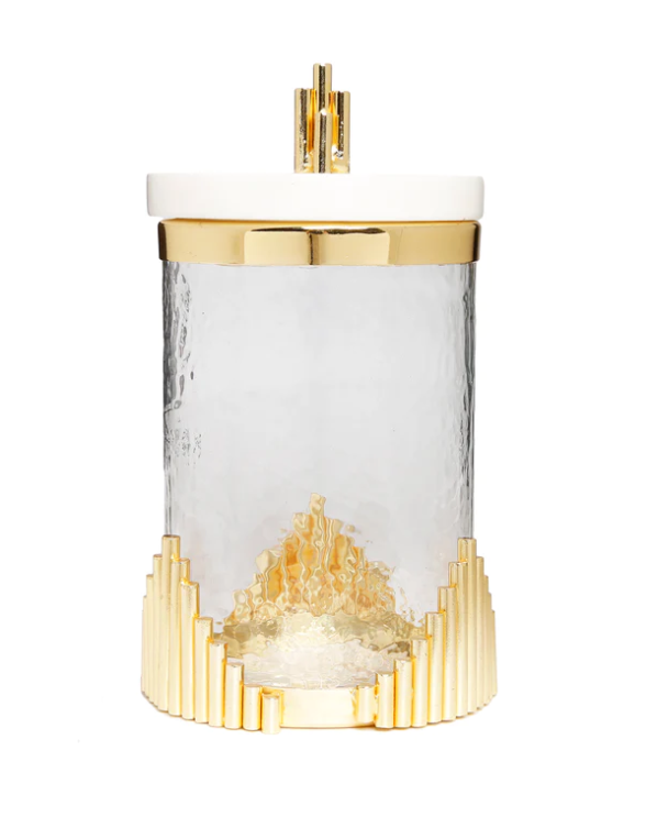 Glass Canister with Marble Lid and Symmetrical Gold Design (3 Sizes)