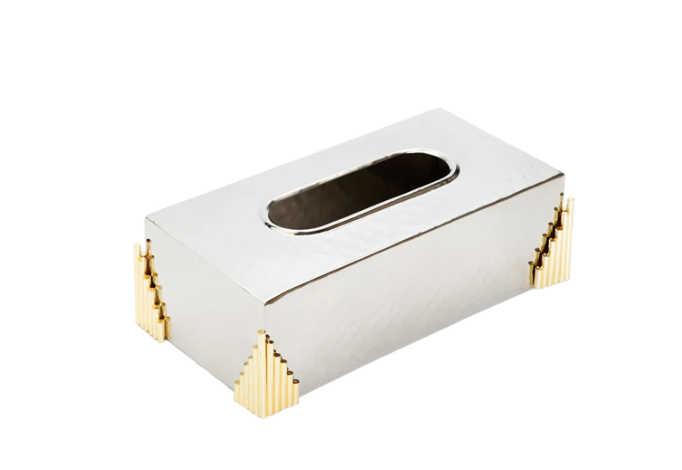 Stainless Steel Tissue Box with Gold Symmetrical Design
