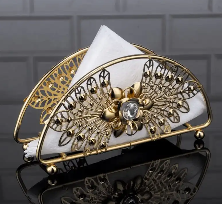 Gold Floral Detal Napkin Holder