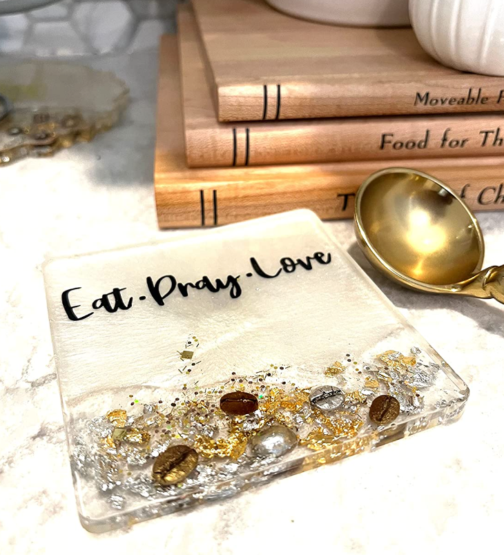 Metallic Square Coffee Bean Coaster (EAT. LOVE. PRAY.)