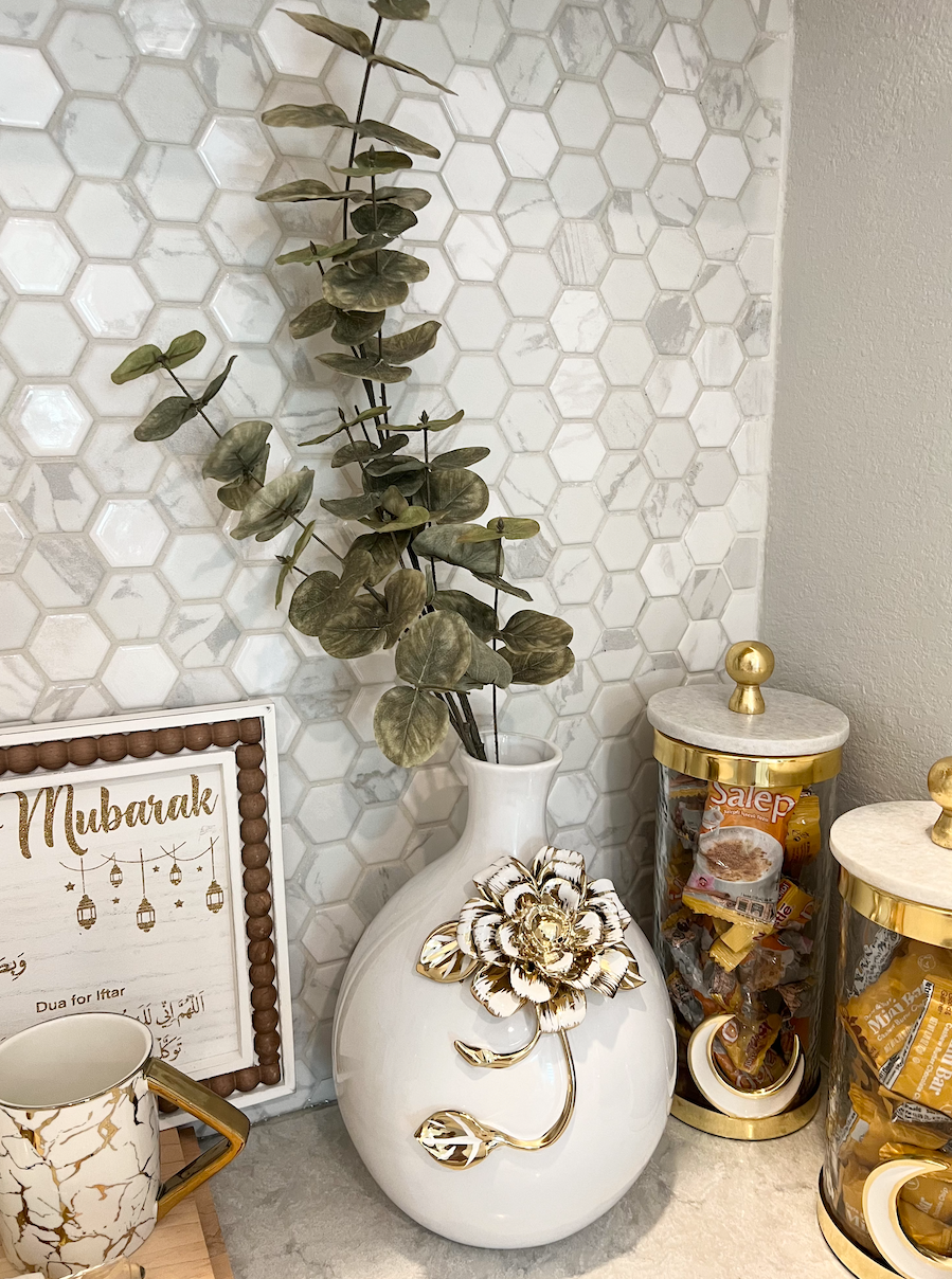 White & Gold Vase With Gold Floral Details