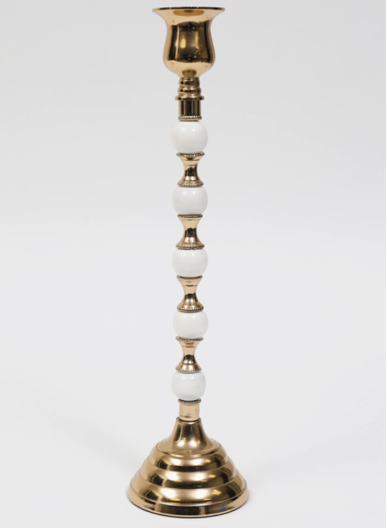 Gold and White Beaded Stem Candle Holder ( 2 Sizes)