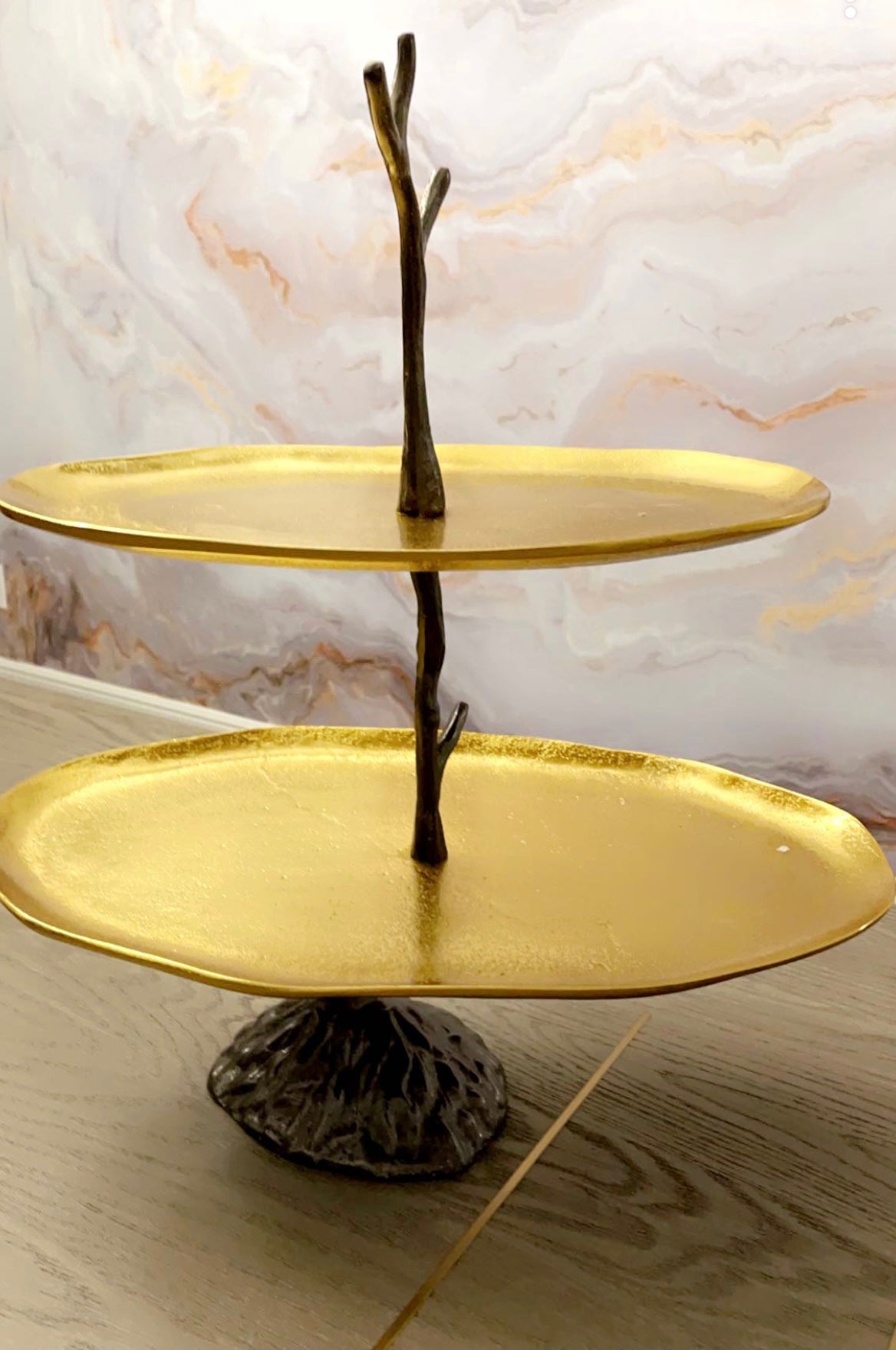 LARGE GOLD GLIDED 2-TIER TREE STAND