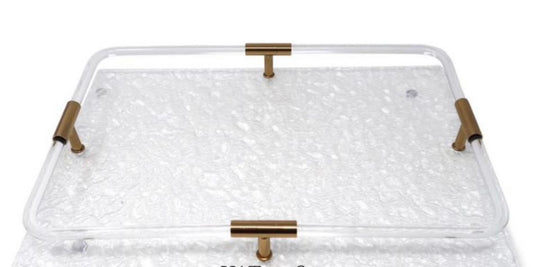 Hammered Acrylic Rectangular Tray with Brass Details