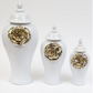 White Ginger Jar With Large Gold Flower Detail (3 Sizes)