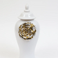 White Ginger Jar With Large Gold Flower Detail (3 Sizes)