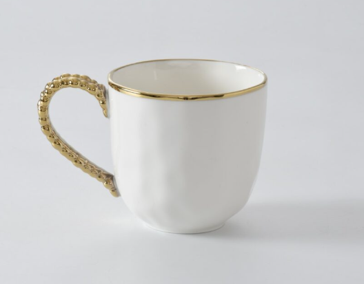 Gold and White  Beaded Handle Mug