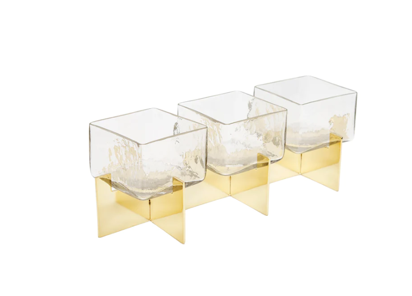 3 Sectional Dish on Gold Block Base
