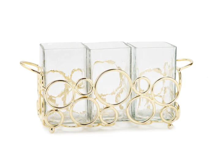 Gold & Glass Utensil Holder with Gold Circular Details