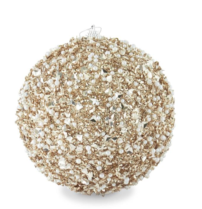 6 Inch Champagne Sequins & Bead Embellished Shatterproof Ornament