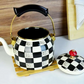 Black and White Checkered Enamel Teapot