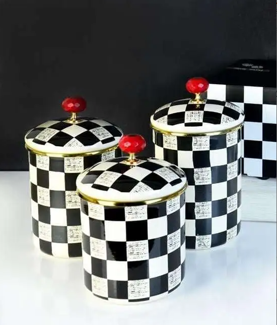 Checkered 3-Piece Enamel Canister Set