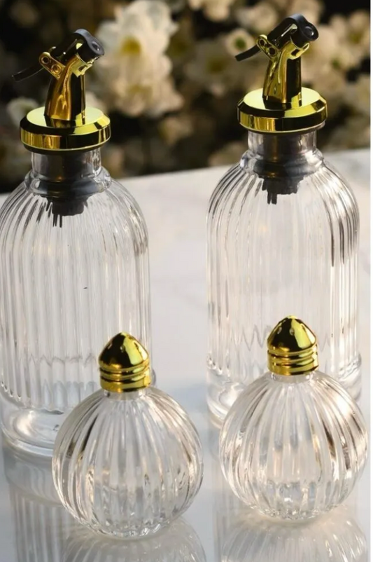 Gold 4-Piece Glass Salt Shaker with Oil Dispenser Bottle Set