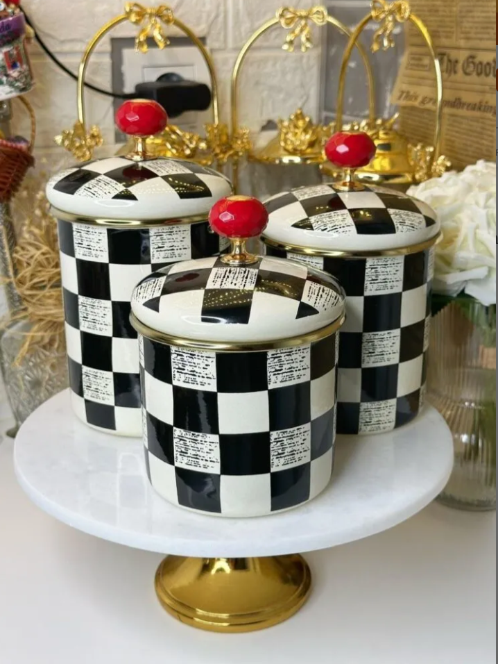 Checkered 3-Piece Enamel Canister Set