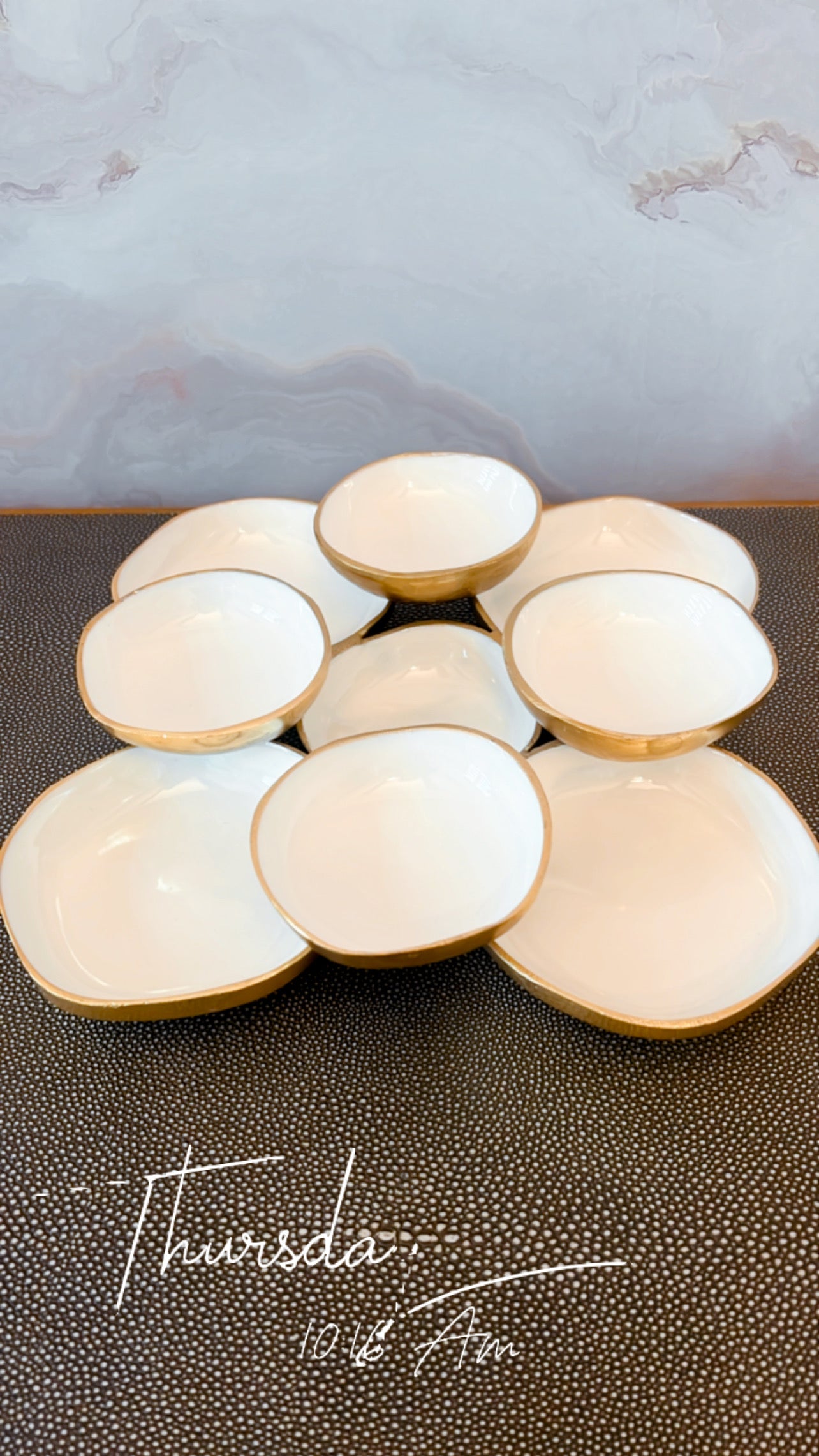 Gold and White 9- Cluster Glided Snack/Serving Bowls