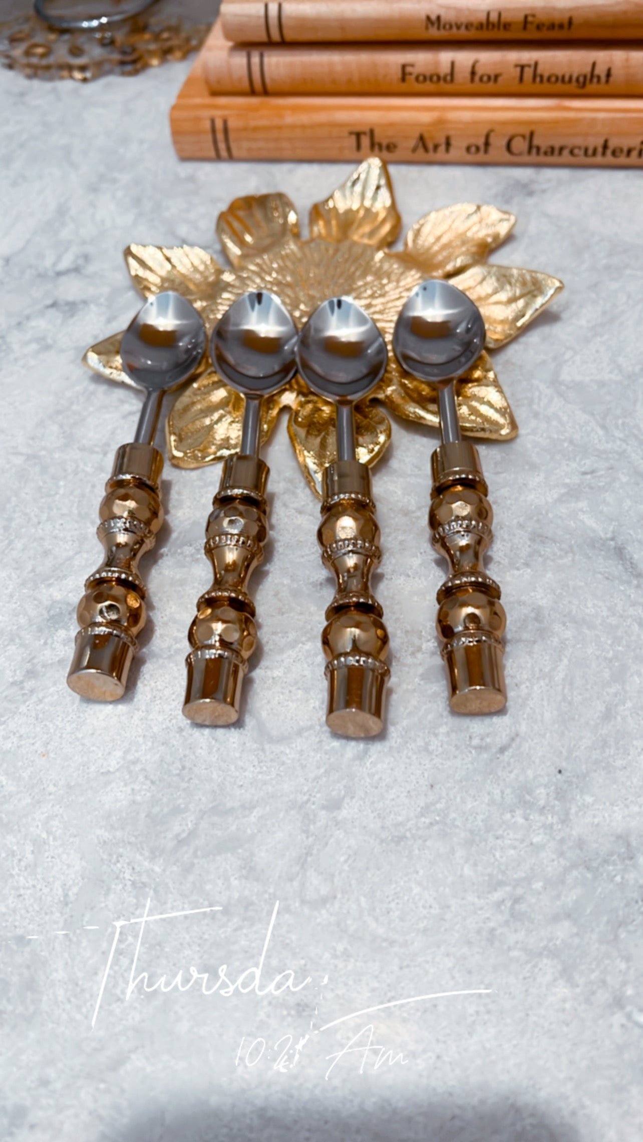 Set of 4 Gold Detailed Tea Spoons (2 Colors)