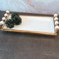 Gold and White RectangularTray with Beaded Handles