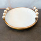 Gold and White Round Tray with Beaded Handles