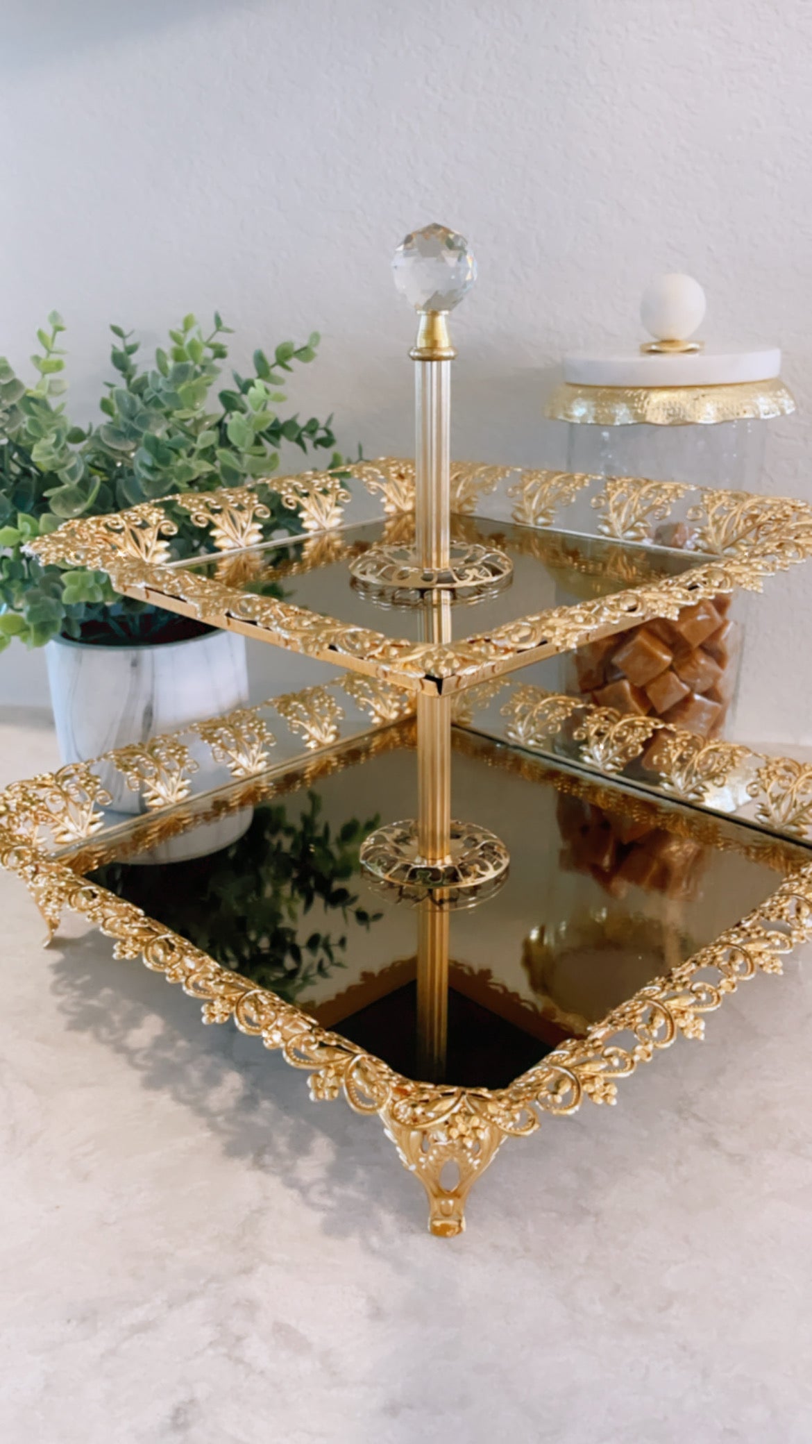 Gold Square Mirrored Tier Serving Stand