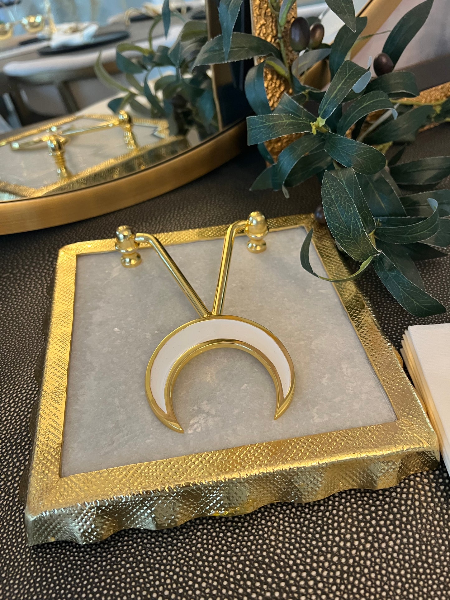 Gold Ripple and Marble Napkin Holder Moon Details (Ramadan/Eid)