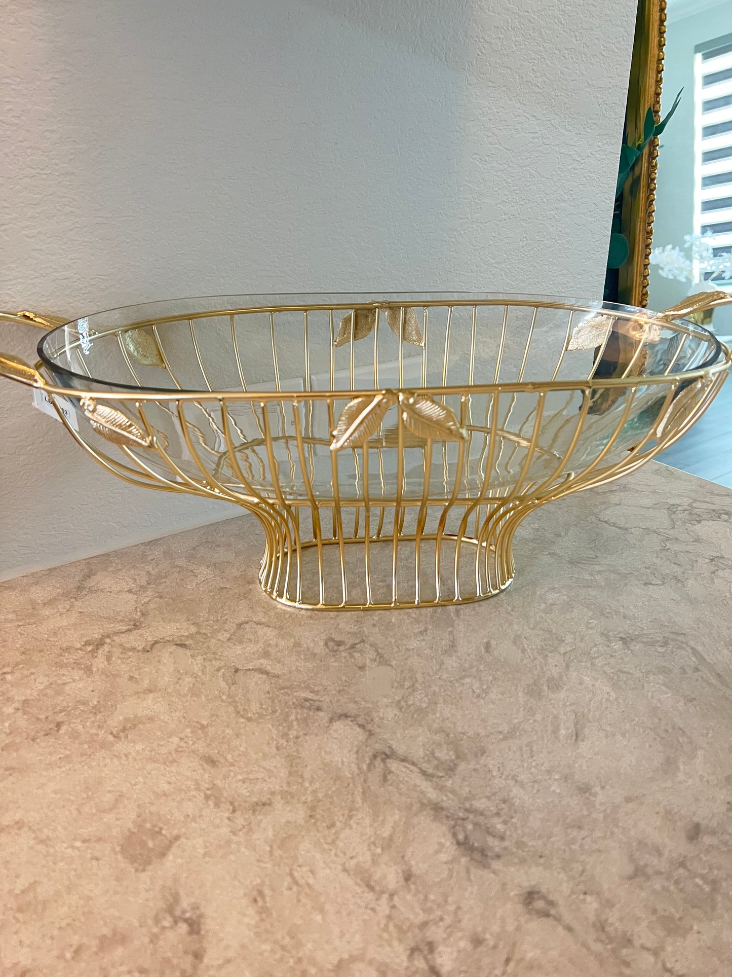 Gold Leaf Oval Shaped Bowl with Glass Insert