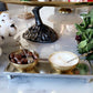 SILVER TRAY WITH GOLD BOWLS W/ SPOONS
