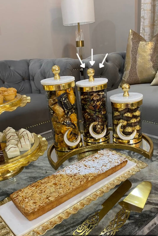 Ramadan/Eid  Moon Marble and Gold Canisters (Set of 3)