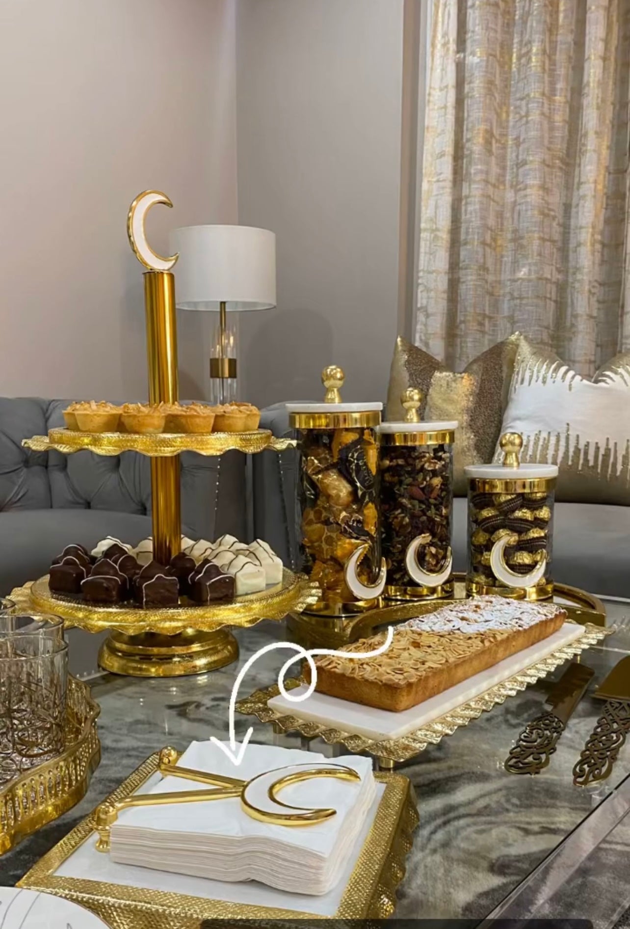 Ramadan/Eid  Moon Marble and Gold Canisters (Set of 3)