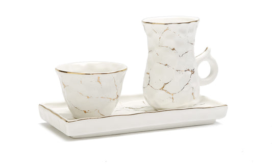 Metallic Gold Marble Print Creamer & Sugar Bowl Set With Tray