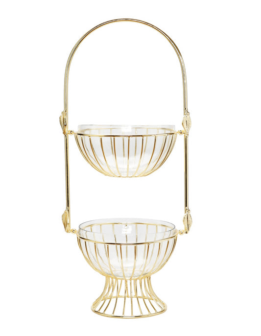 Gold Metal and Glass Two Tier Storage/Serving  Bowls