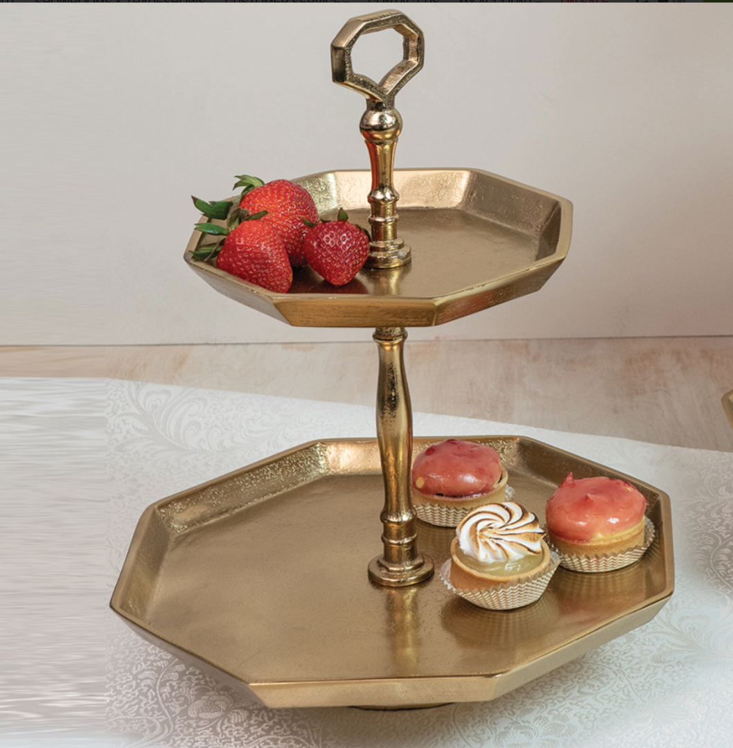 GOLD GLIDED 2-TIER OCTAGON STAND