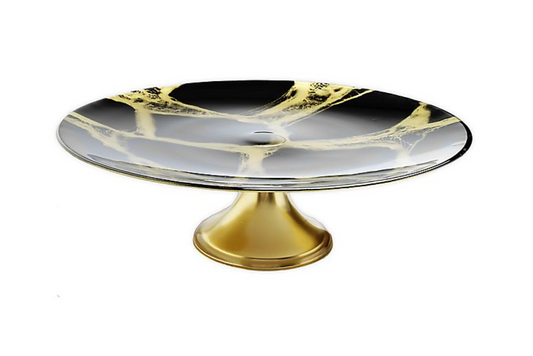 Marbleized Footed Cake Stand in Black/Gold