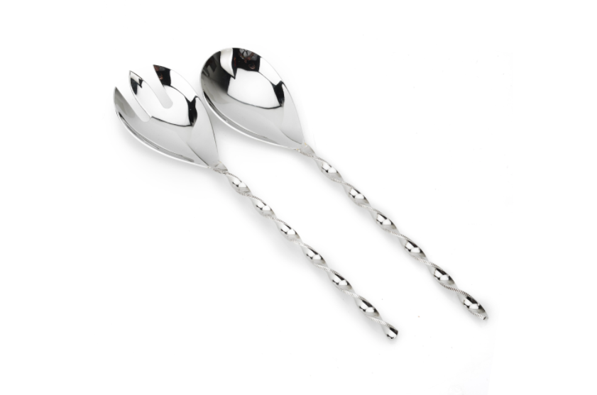 Silver Salad Servers with Twisted Handles