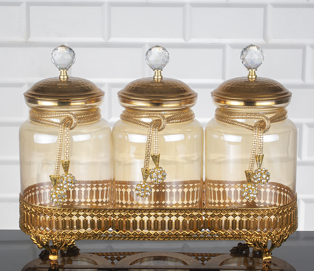 GOLD Color Canisters Set With Metal Stand
