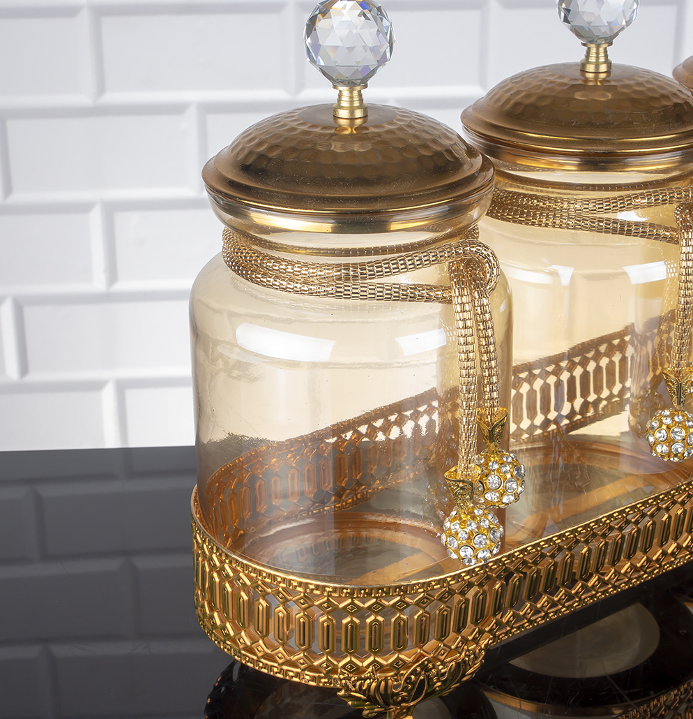 GOLD Color Canisters Set With Metal Stand