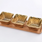 PORCELAIN Gold 3 Bowls with Wood Tray