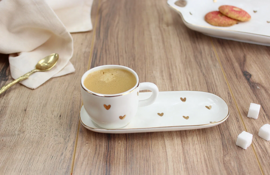 Gold Heart Detailed Cup and Saucer