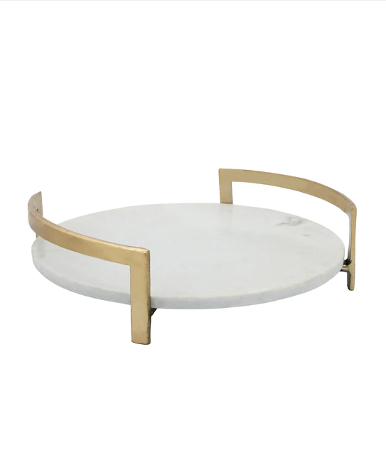 Gold and Marble Tray w/ Metal Handles