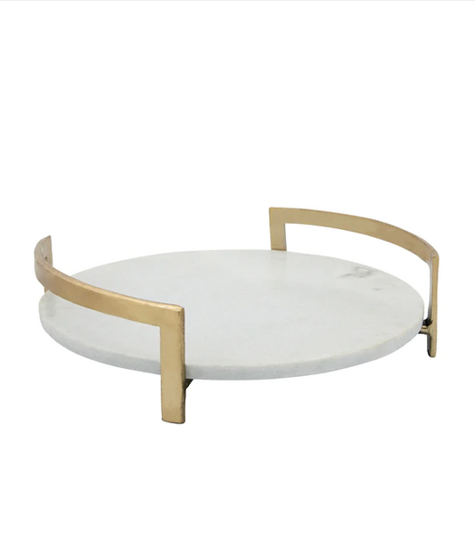 Gold and Marble Tray w/ Metal Handles