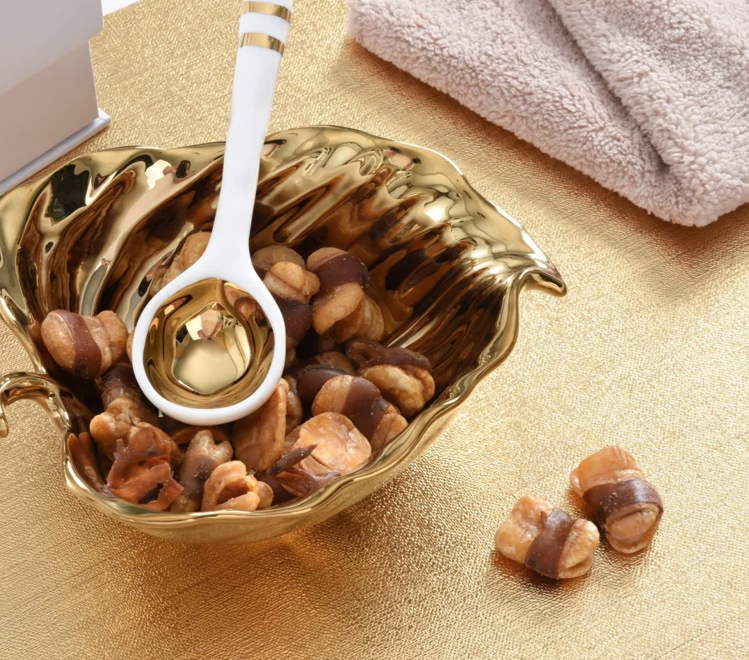 Gold Leaf Snack Bowl with Spoon Set