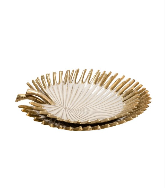 Gold and Ivory Leaf Tray Set (2 PC)