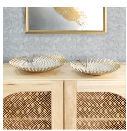 Gold and Ivory Leaf Tray Set (2 PC)