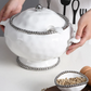 Silver and White Beaded Soup Tureen with Ladle