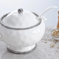 Silver and White Beaded Soup Tureen with Ladle