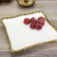 Gold and White Beaded Square Salad/Dessert Plate