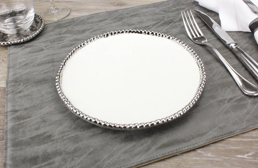 Silver and White Beaded Salad Plate