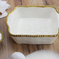 Gold and White Beaded Square Baking/Serving Dish